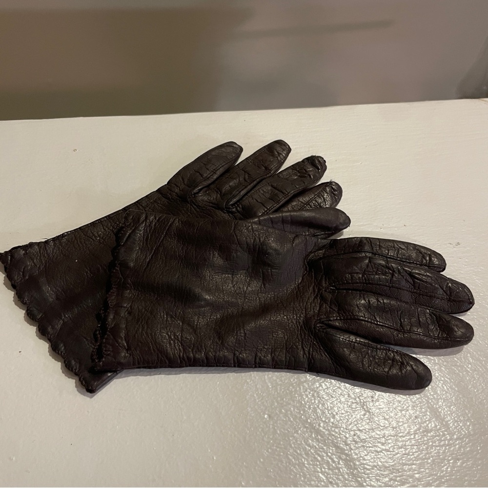 Vintage Brown Leather Gauntlet Gloves Long Cuff Women’s S/M